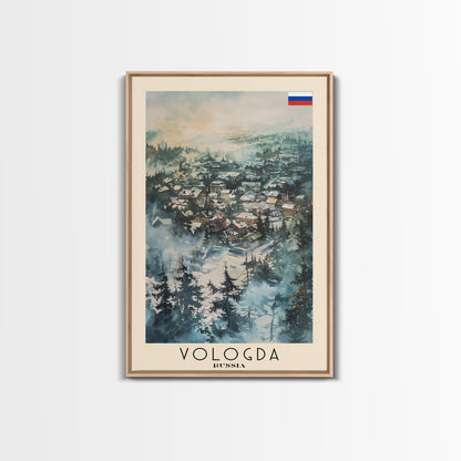 Vologda Russia Travel Poster Framed Canvas Print, Watercolor Painting, Scenic Wall Art, Home Decor, Russian Landscape, Rustic Art