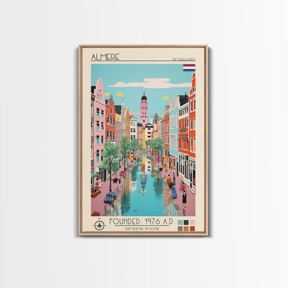 Almere Netherlands Travel Poster Framed Canvas Print, Midcentury Modern Art, Pop Art Decor, Wall Art, Vacation Gift, Living Room Decoration, Scenic Print