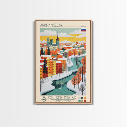 Arkhangelsk Russia Travel Poster Framed Canvas Print, Midcentury Modern Art, Pop Art Wall Decor, Home Decor, Vacation Gift, Living Room Art
