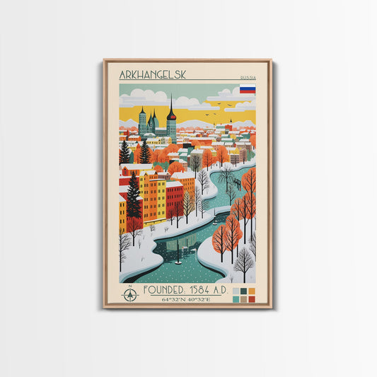 Arkhangelsk Russia Travel Poster Framed Canvas Print, Midcentury Modern Art, Pop Art Wall Decor, Home Decor, Vacation Gift, Living Room Art