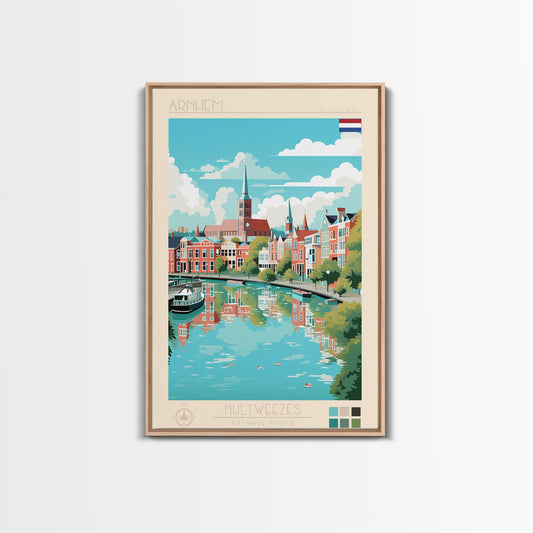 Arnhem Netherlands Travel Poster Framed Canvas Print, Midcentury Modern Art, Pop Art Wall Decor, Home Decor, Vacation Gift, Living Room Art