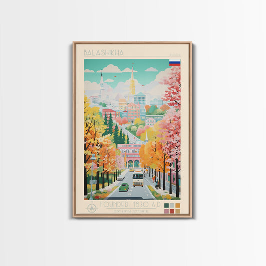 Balashikha Russia Travel Poster Framed Canvas Print, Midcentury Modern Art, Pop Art Wall Decor, Home Decor, Vacation Gift, Living Room Art