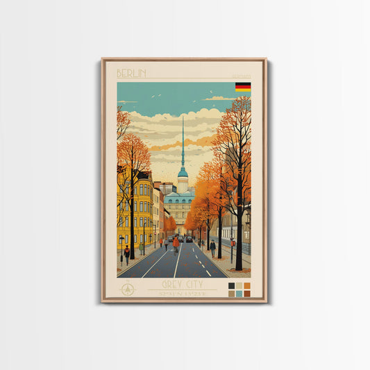 Berlin Germany Travel Poster Framed Canvas Print, Midcentury Modern Art, Pop Art Wall Decor, Home Decor, Vacation Gift, Living Room Art
