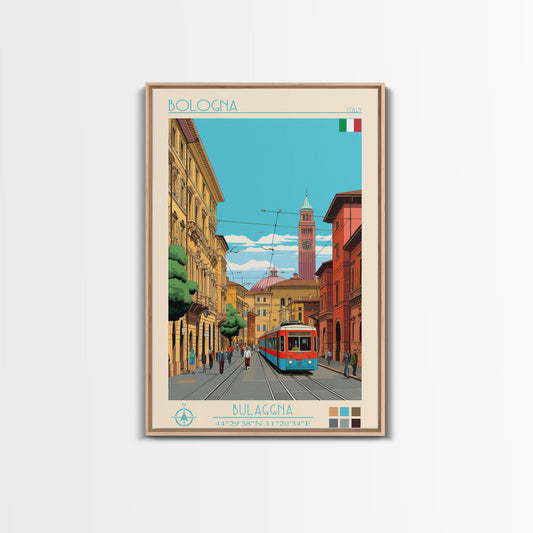 Bologna Italy Travel Poster Framed Canvas Print, Vintage Style, Pop Art Home Decor, Scenic Wall Art, Living Room Decoration, Artistic Gift
