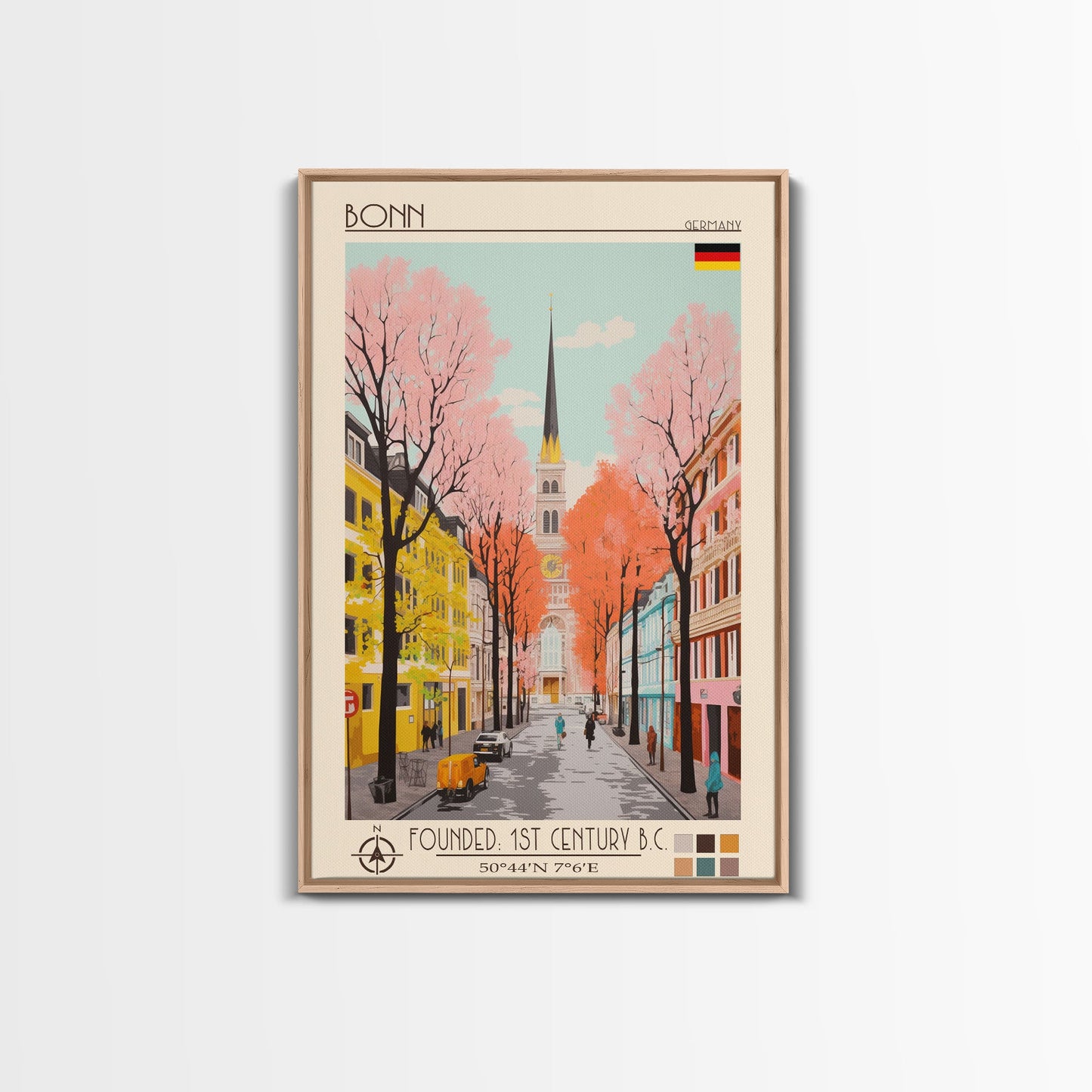 Bonn Germany Travel Poster Framed Canvas Print, Midcentury Modern Art, Pop Art Wall Decor, Home Decor, Living Room Art, Cultural Gift