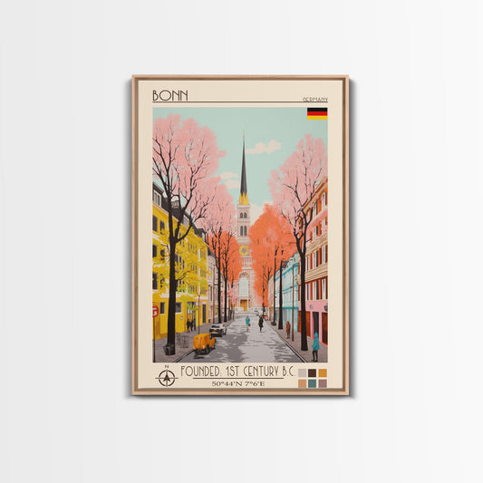 Bonn Germany Travel Poster Framed Canvas Print, Midcentury Modern Art, Pop Art Wall Decor, Home Decor, Living Room Art, Cultural Gift