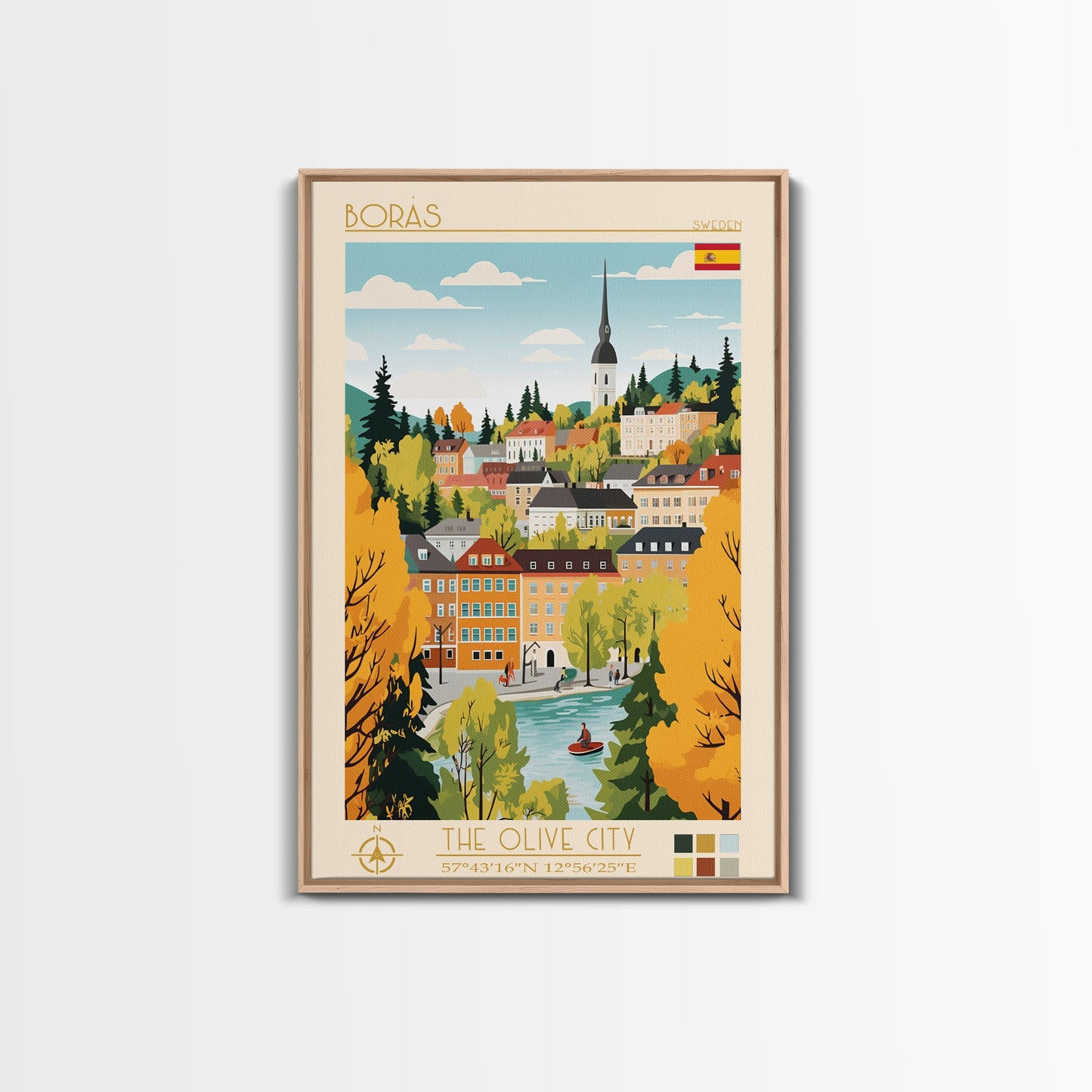 Borås Sweden Travel Poster Framed Canvas Print, Modern Art, Pop Art Wall Decor, Home Decor, Living Room Art, Artistic Gift