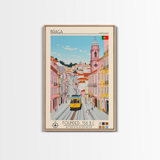 Braga Portugal Travel Poster Framed Canvas Print, Vintage Style, Pop Art Home Decor, Scenic Wall Art, Living Room Decoration, Artistic Gift
