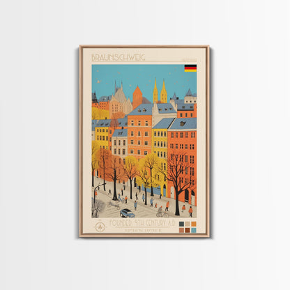 Braunschweig Germany Travel Poster Framed Canvas Print, Midcentury Modern Art, Pop Art Wall Decor, Scenic Wall Art, Home Decor, Living Room Art