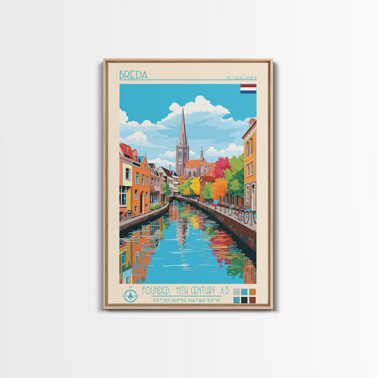 Breda Netherlands Travel Poster Framed Canvas Print, Vintage Style, Pop Art Home Decor, Scenic Wall Art, Living Room Decoration, Artistic Gift