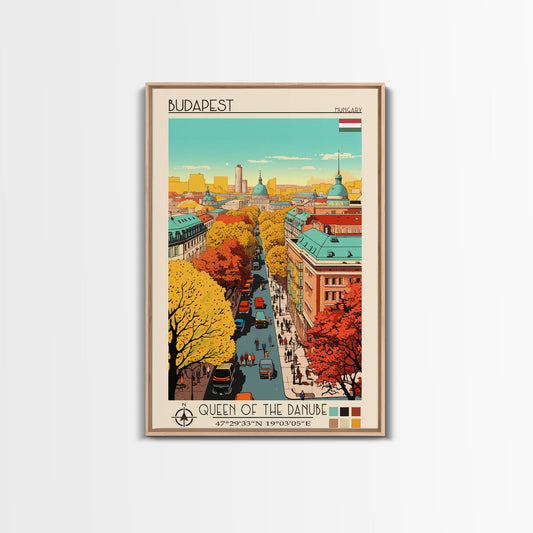 Budapest Hungary Travel Poster Framed Canvas Print, Vintage Style, Pop Art Home Decor, Scenic Wall Art, Living Room Decoration, Artistic Gift