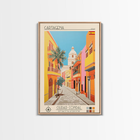 Cartagena Spain Travel Poster Framed Canvas Print, Midcentury Modern Art, Pop Art Wall Decor, Home Decor, Vacation Gift, Living Room Art