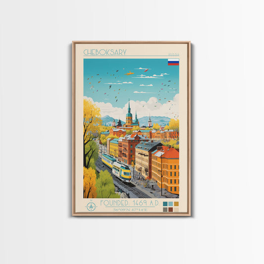Cheboksary Russia Travel Poster Framed Canvas Print, Vintage Style, Pop Art Home Decor, Scenic Wall Art, Living Room Decoration, Artistic Gift