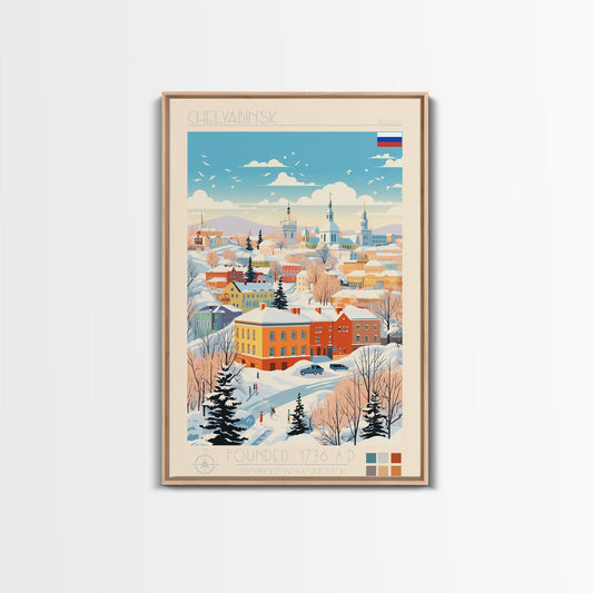 Chelyabinsk Russia Travel Poster Framed Canvas Print, Midcentury Modern Art, Pop Art Wall Decor, Home Decor, Vacation Gift, Living Room Art