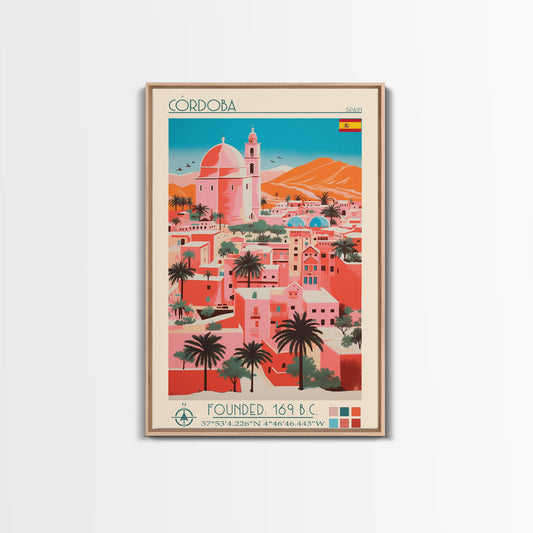 Cordoba Spain Travel Poster Framed Canvas Print, Vintage Style, Pop Art Home Decor, Scenic Wall Art, Living Room Decoration, Artistic Gift