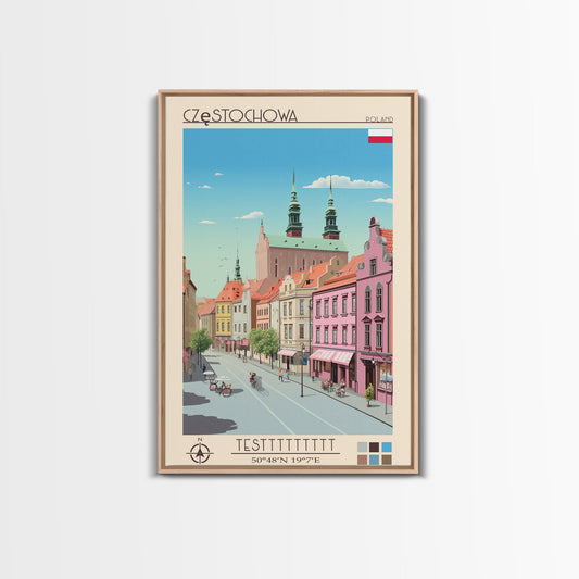 Częstochowa Poland Travel Poster Framed Canvas Print, Midcentury Modern Art, Pop Art Wall Decor, Home Decor, Vacation Gift, Living Room Art