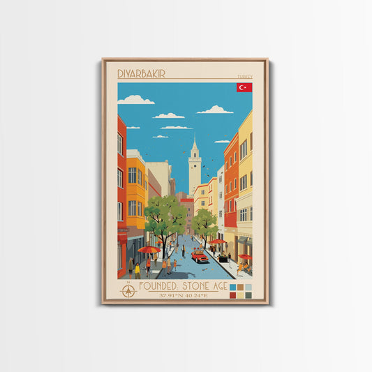 Diyarbakir Turkey Travel Poster Framed Canvas Print, Vintage Style, Pop Art Home Decor, Scenic Wall Art, Living Room Decoration, Artistic Gift