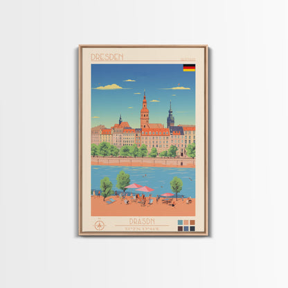 Dresden Germany Travel Poster Framed Canvas Print, Midcentury Modern Art, Pop Art Wall Decor, Home Decor, Vacation Gift, Living Room Art