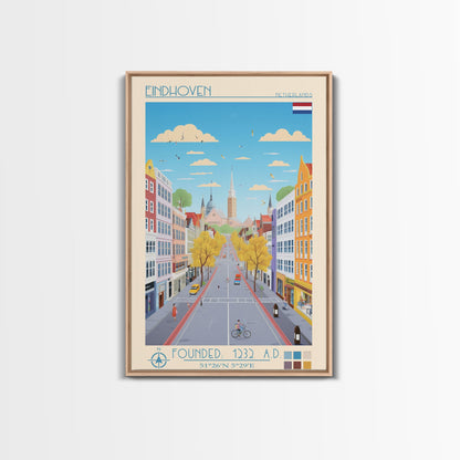 Eindhoven Netherlands Travel Poster Framed Canvas Print, Midcentury Modern Art, Pop Art Wall Decor, Scenic Living Room Art, Bedroom Gift