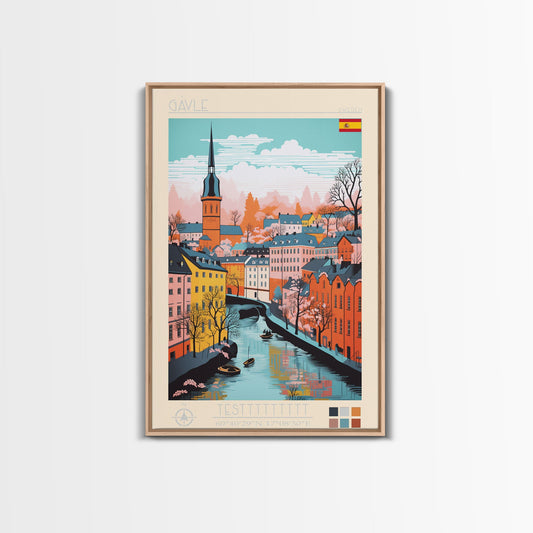 Gävle Sweden Travel Poster Framed Canvas Print, Midcentury Modern Art, Pop Art Wall Decor, Scenic Wall Art, Bedroom Decoration