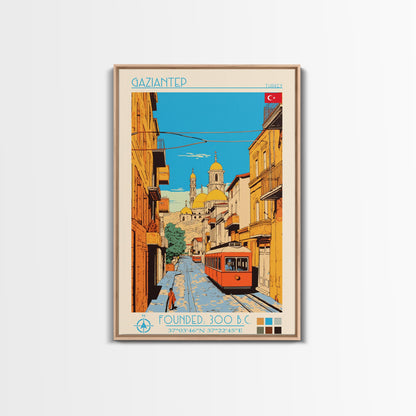 Gaziantep Turkey Travel Poster Framed Canvas Print, Midcentury Modern Art, Pop Art Wall Decor, Scenic Living Room Art, Bedroom Decor