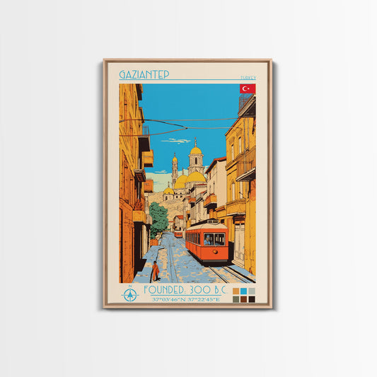 Gaziantep Turkey Travel Poster Framed Canvas Print, Midcentury Modern Art, Pop Art Wall Decor, Scenic Living Room Art, Bedroom Decor