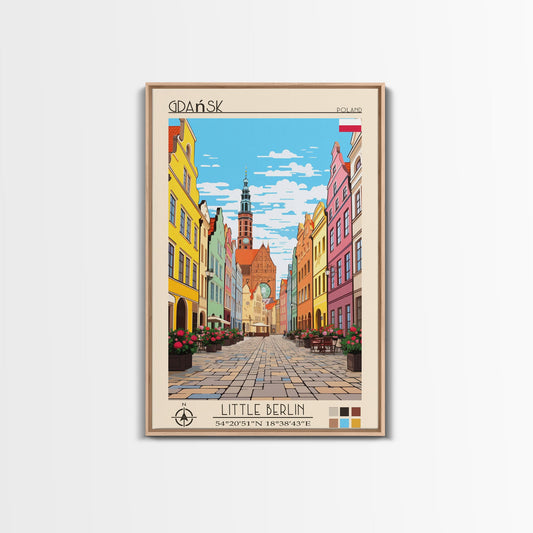 Gdańsk Poland Travel Poster Framed Canvas Print, Vintage Style, Pop Art Home Decor, Scenic Wall Art, Bedroom Decoration, Office Gift