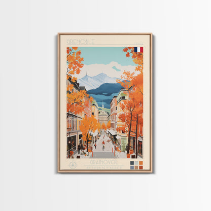 Grenoble France Travel Poster Framed Canvas Print, Midcentury Modern Art, Pop Art Wall Decor, Home Decor, Vacation Gift, Office Art