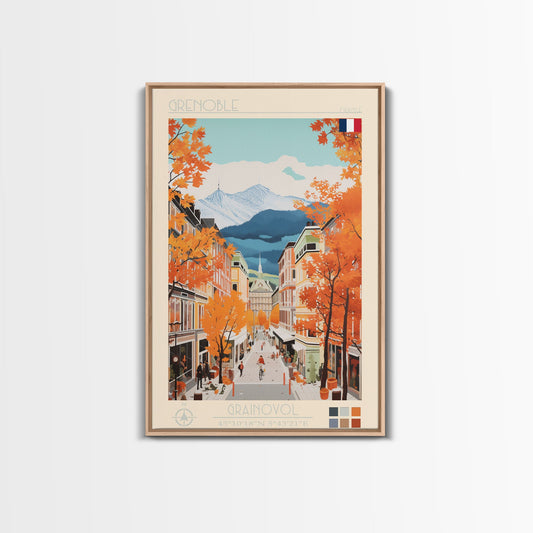 Grenoble France Travel Poster Framed Canvas Print, Midcentury Modern Art, Pop Art Wall Decor, Home Decor, Vacation Gift, Office Art