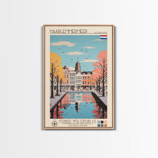 Haarlemmermeer Netherlands Travel Poster Framed Canvas Print, Midcentury Modern Art, Pop Art Wall Decor, Scenic Wall Art, Living Room Decoration, Office Art