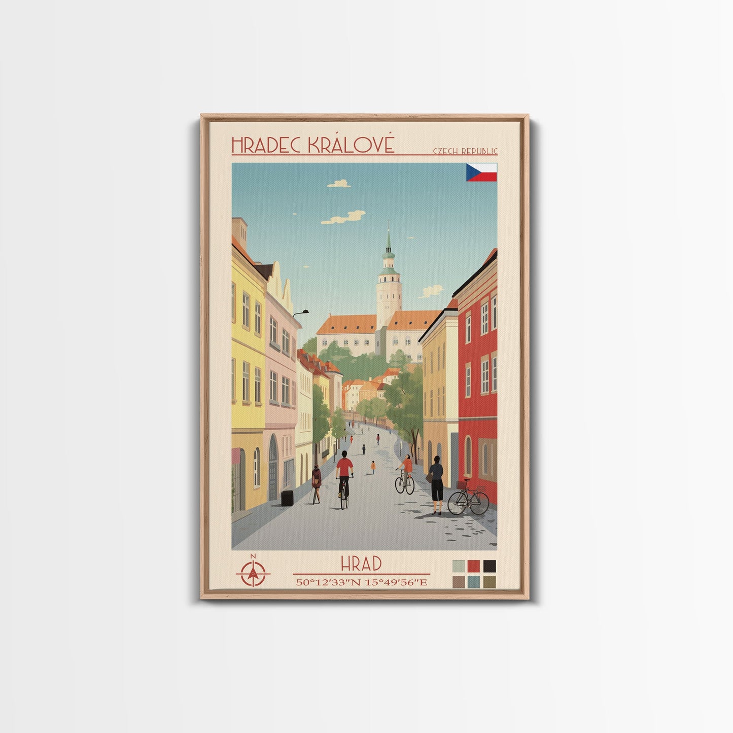 Hradec Králové Czech Republic Travel Poster Framed Canvas Print, Midcentury Modern Art, Pop Art Wall Decor, Scenic Living Room Art, Bedroom Gift