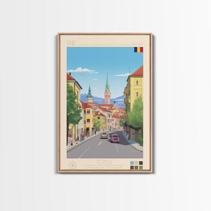 Iași Romania Travel Poster Framed Canvas Print, Midcentury Modern Art, Pop Art Wall Decor, Scenic Wall Art, Living Room Decoration, Office Gift
