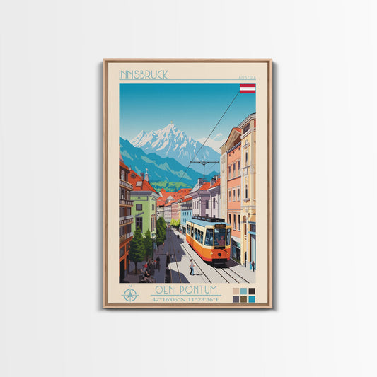 Innsbruck Austria Travel Poster Framed Canvas Print, Midcentury Modern Art, Pop Art Wall Decor, Scenic Wall Art, Living Room Decoration, Office Art