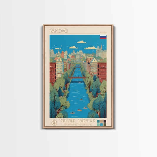 Ivanovo Russia Travel Poster Framed Canvas Print, Midcentury Modern Art, Pop Art Wall Decor, Home Decor, Vacation Gift, Office Art