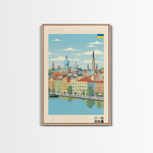 Kharkiv Ukraine Travel Poster Framed Canvas Print, Midcentury Modern Art, Pop Art Wall Decor, Scenic Living Room Art, Bedroom Gift