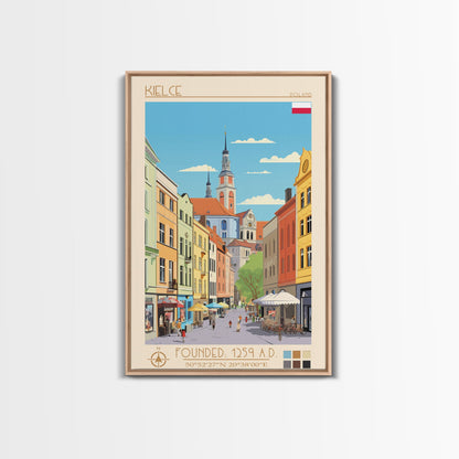 Kielce Poland Travel Poster Framed Canvas Print, Midcentury Modern Art, Pop Art Wall Decor, Scenic Wall Art, Bedroom Decoration
