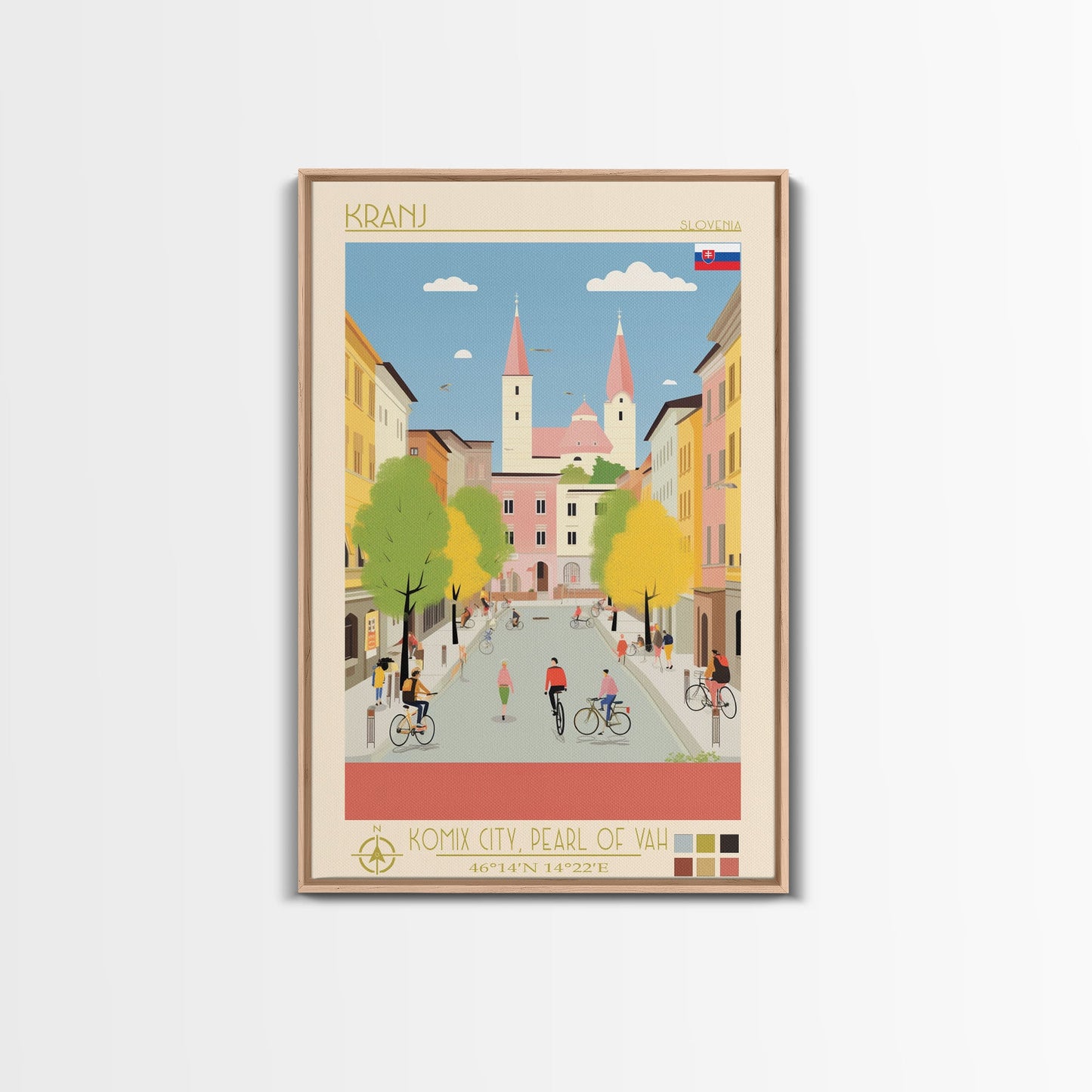 Kranj Slovenia Travel Poster Framed Canvas Print, Midcentury Modern Art, Pop Art Wall Decor, Scenic Wall Art, Bedroom Decoration