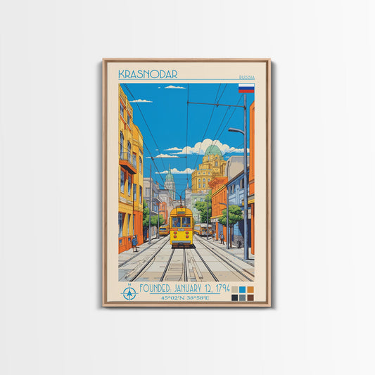 Krasnodar Russia Travel Poster Framed Canvas Print, Midcentury Modern Art, Pop Art Wall Decor, Scenic Wall Art, Living Room Decoration, Office Art