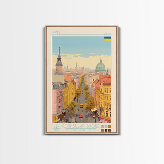 Kyiv Ukraine Travel Poster Framed Canvas Print, Vintage Style, Pop Art Home Decor, Scenic Wall Art, Bedroom Decoration, Office Gift