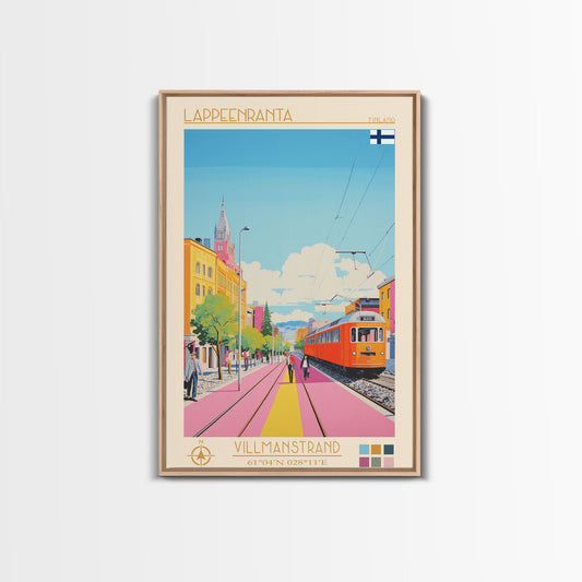 Lappeenranta Finland Travel Poster Framed Canvas Print, Midcentury Modern Art, Pop Art Wall Decor, Home Decor, Vacation Gift, Bedroom Art