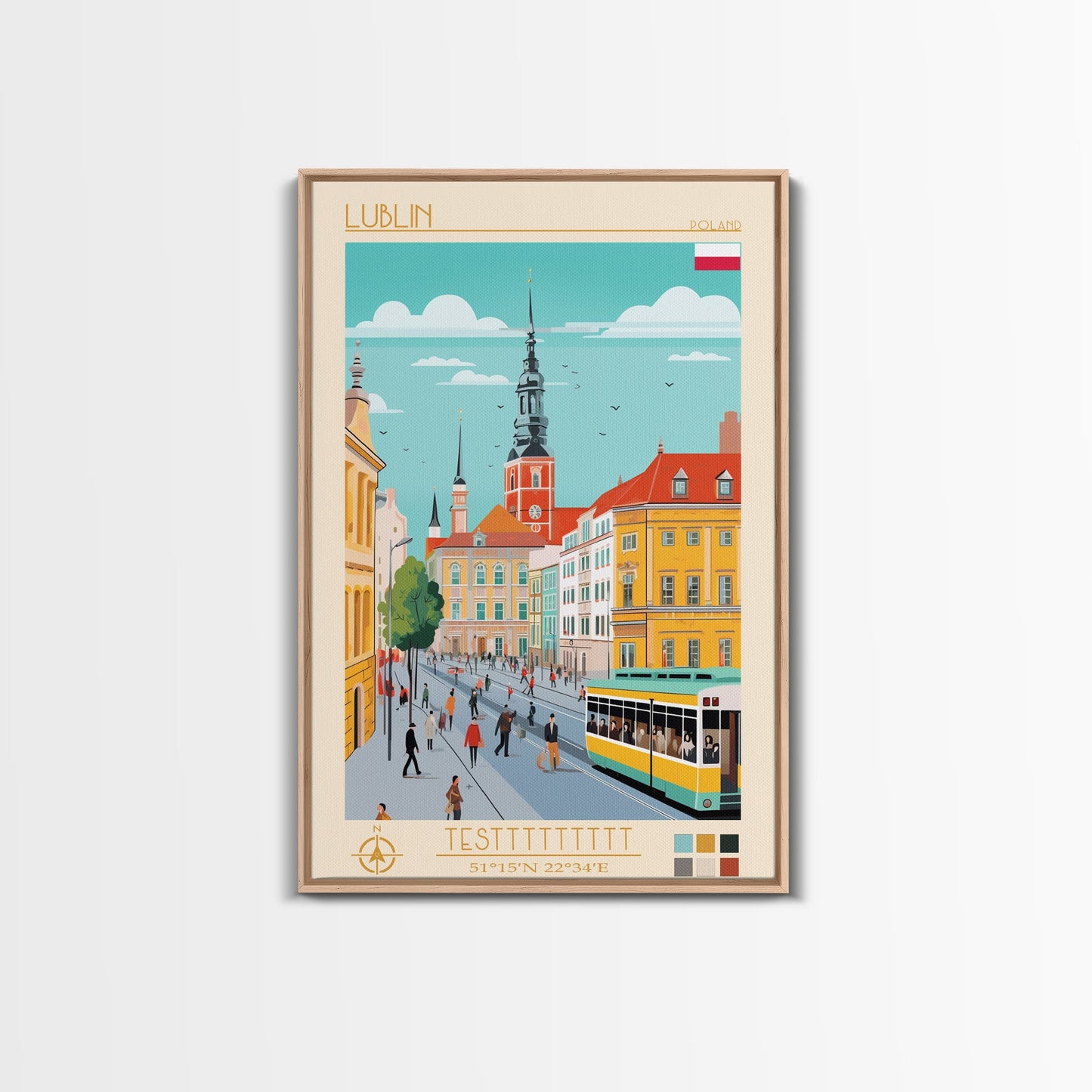 Lublin Poland Travel Poster Framed Canvas Print, Wall Decor, Midcentury Modern Art, Pop Art, Scenic Art for Bedroom and Living Room