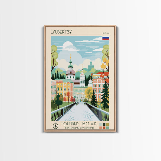 Lyubertsy Russia Travel Poster Framed Canvas Print, Midcentury Modern Art, Pop Art Wall Decor, Scenic Living Room Art, Bedroom Decor