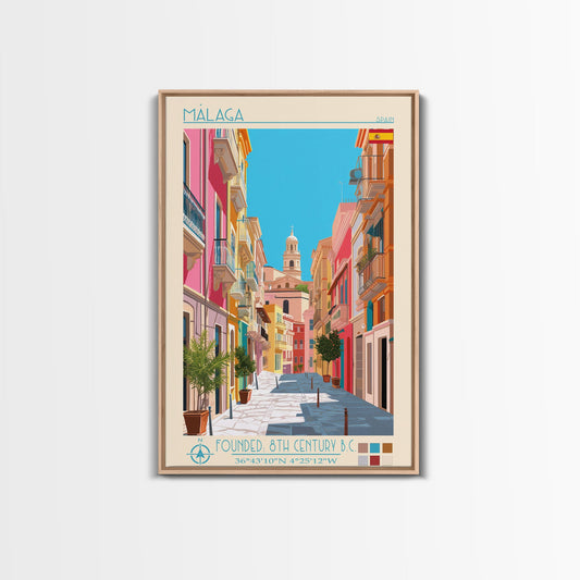 Málaga Spain Travel Poster Framed Canvas Print, Vintage Style, Pop Art Home Decor, Scenic Wall Art, Bedroom Decoration, Office Gift