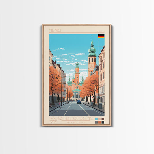 Munich Germany Travel Poster Framed Canvas Print, Midcentury Modern Art, Pop Art Wall Decor, Scenic Wall Art, Living Room Decoration, Office Gift