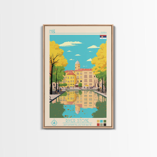 Niš Serbia Travel Poster Framed Canvas Print, Vintage Style, Pop Art Home Decor, Scenic Wall Art, Bedroom Decoration, Office Gift