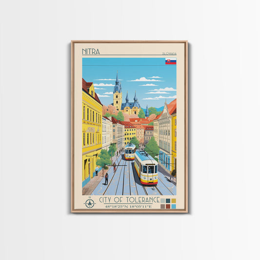 Nitra Slovakia Travel Poster Framed Canvas Print, Midcentury Modern Art, Pop Art Wall Decor, Scenic Wall Art, Living Room Decoration, Office Gift
