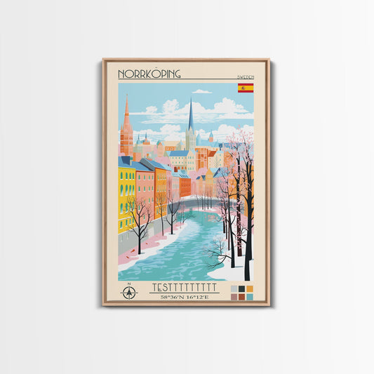 Norrköping Sweden Travel Poster Framed Canvas Print, Midcentury Modern Art, Pop Art Wall Decor, Home Decor, Vacation Gift, Office Art