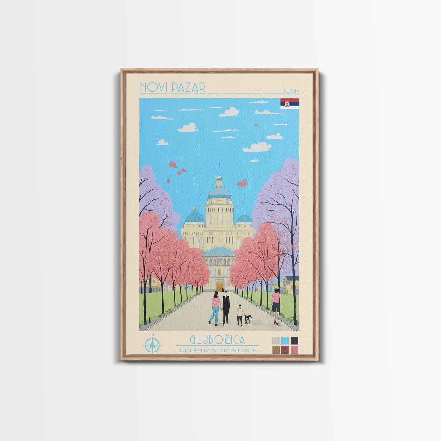 Novi Pazar Serbia Travel Poster Framed Canvas Print, Midcentury Modern Art, Pop Art Wall Decor, Scenic Wall Art, Living Room Decoration, Office Gift