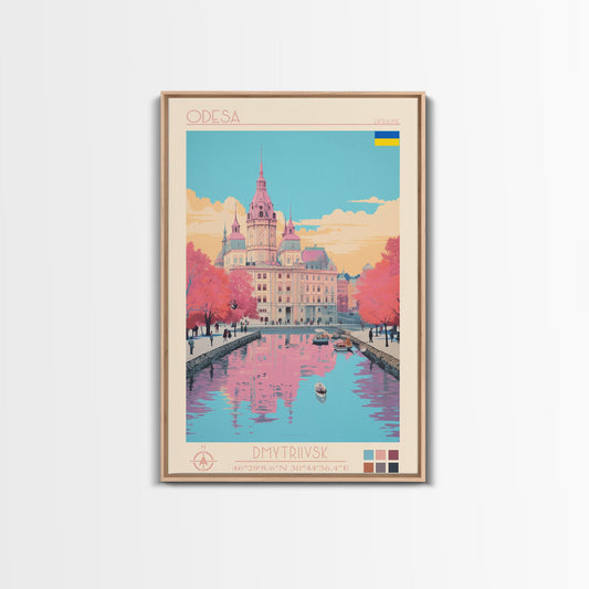 Odesa Ukraine Travel Poster Framed Canvas Print, Midcentury Modern Art, Pop Art Wall Decor, Home Decor, Vacation Gift, Bedroom Art