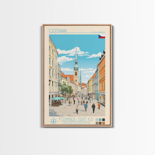 Ostrava Czech Republic Travel Poster Framed Canvas Print, Midcentury Modern Art, Pop Art Wall Decor, Home Decor, Vacation Gift, Bedroom Art